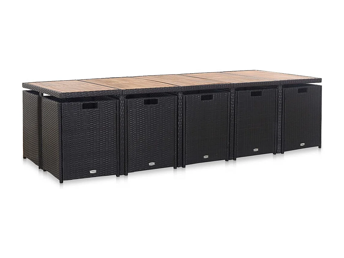 Niek  Ensemble à manger d'extérieur 15 pcs avec coussins rotin Noir