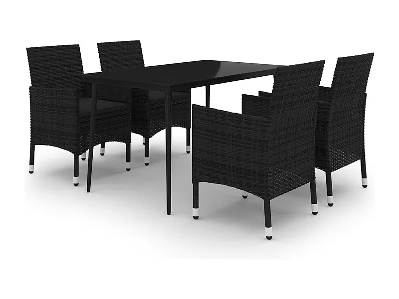 Carlinville  Ensemble à manger de jardin coussins 5 pcs Résine tressée Verre