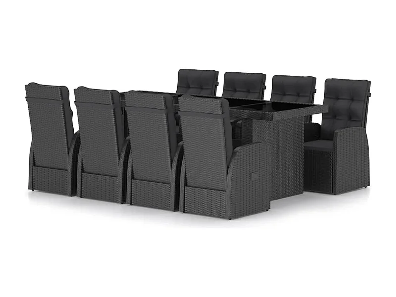 Doulough  Ensemble à manger d'extérieur 9pcs coussins résine tressée noir