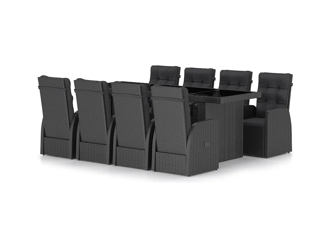 Doulough  Ensemble à manger d'extérieur 9pcs coussins résine tressée noir