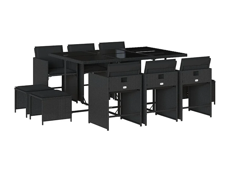 Enfield  Set de comedor jardín 11 pzas con cojines ratán sintético negro