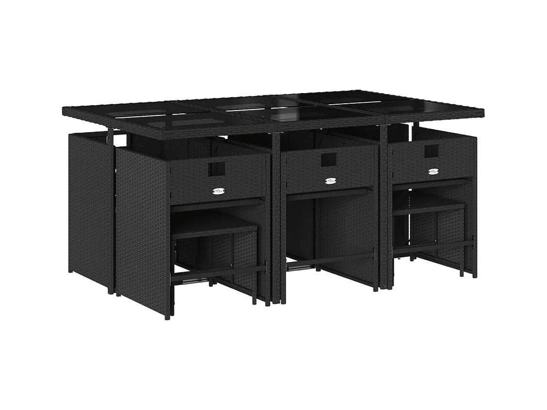 Enfield  Set de comedor jardín 11 pzas con cojines ratán sintético negro