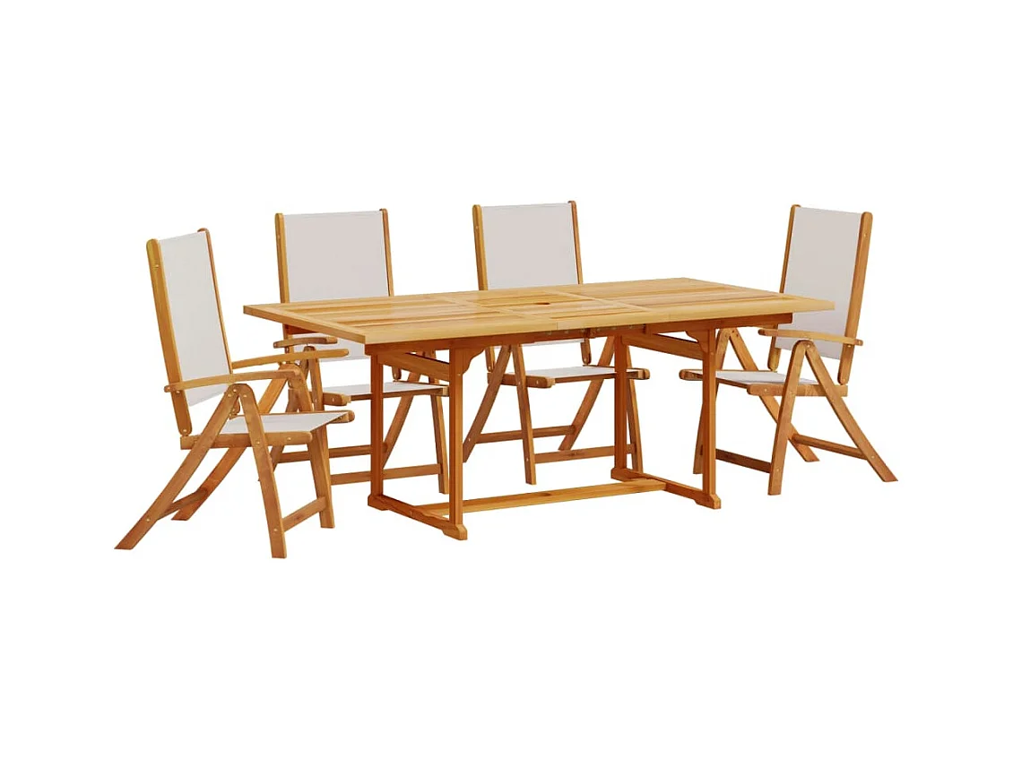 Yljo  Juego comedor de jardín 5 pzas madera maciza acacia y textileno