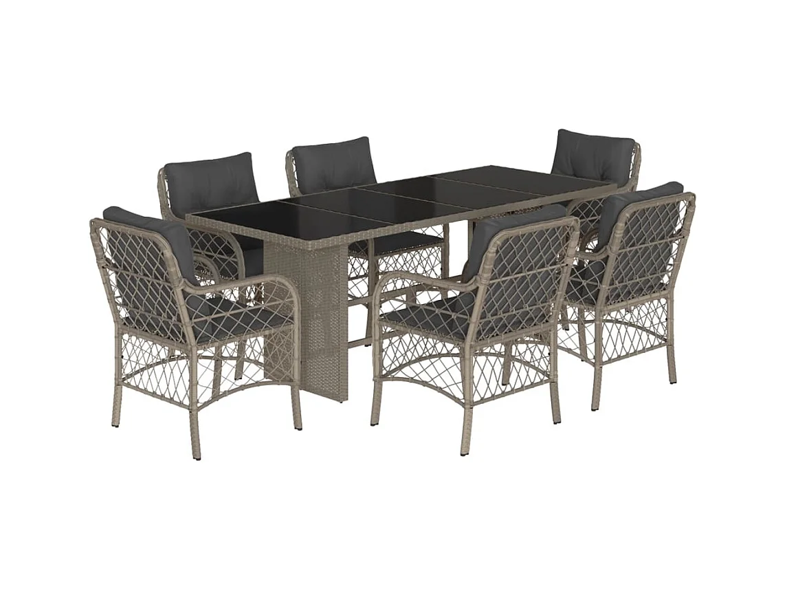 Fort Bragg  Ensemble à manger de jardin et coussins 7 pcs gris clair rotin