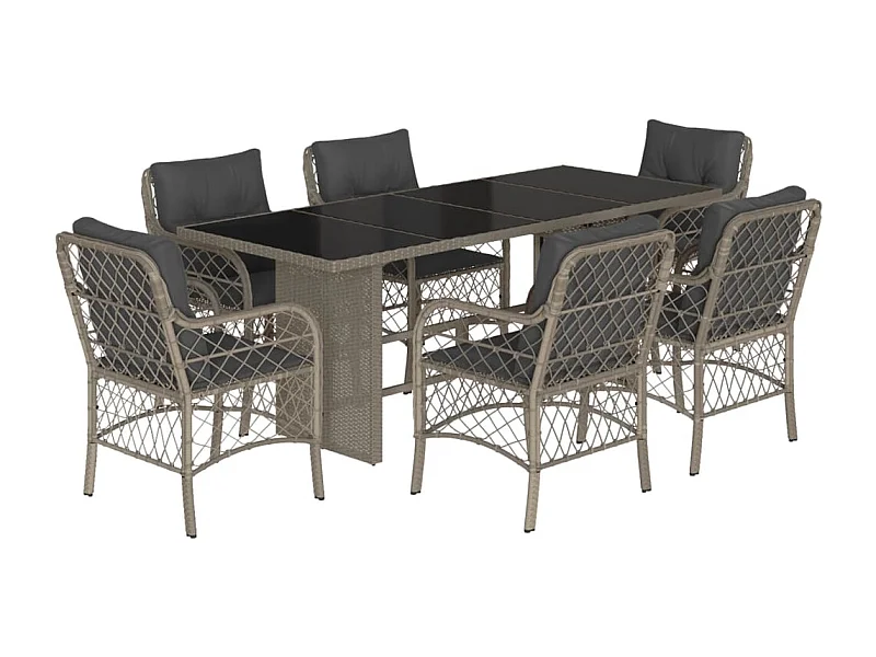 Fort Bragg  7-delige Tuinset met kussens poly rattan grijs