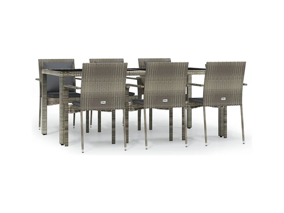 Pyhäntä  Ensemble à manger jardin et coussins 7 pcs gris rotin