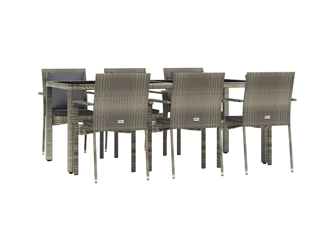 Pyhäntä  Ensemble à manger jardin et coussins 7 pcs gris rotin