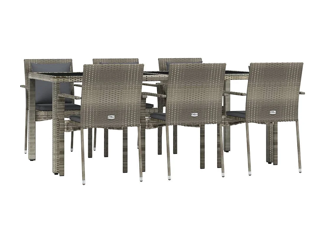 Pyhäntä  Ensemble à manger jardin et coussins 7 pcs gris rotin