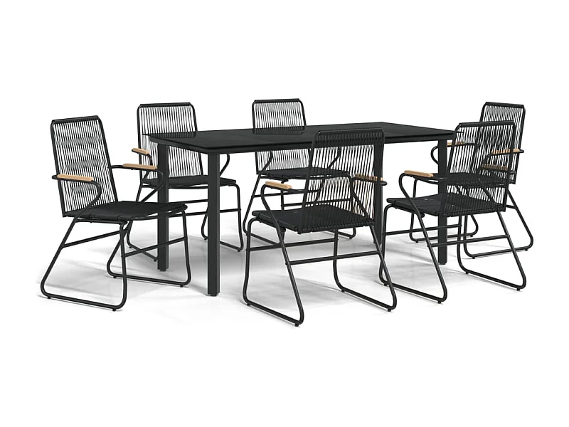 Claudine  Ensemble à manger de jardin 7 pcs Noir Rotin PVC