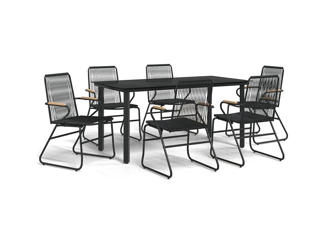 Claudine  Ensemble à manger de jardin 7 pcs Noir Rotin PVC