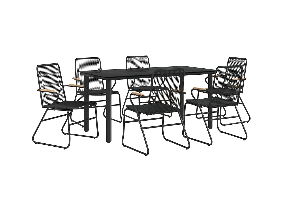 Claudine  Ensemble à manger de jardin 7 pcs Noir Rotin PVC