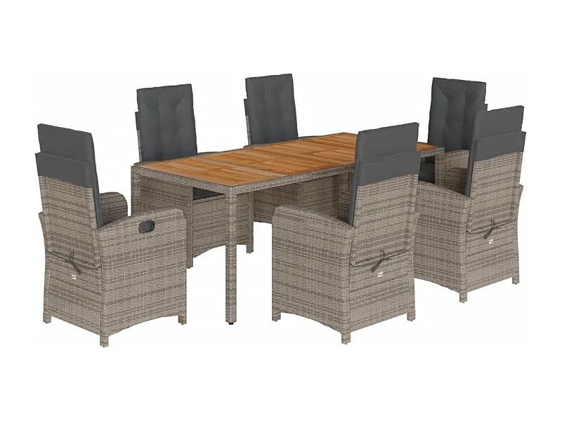 Adrien-Paul  Ensemble à manger de jardin et coussins 7 pcs gris rotin