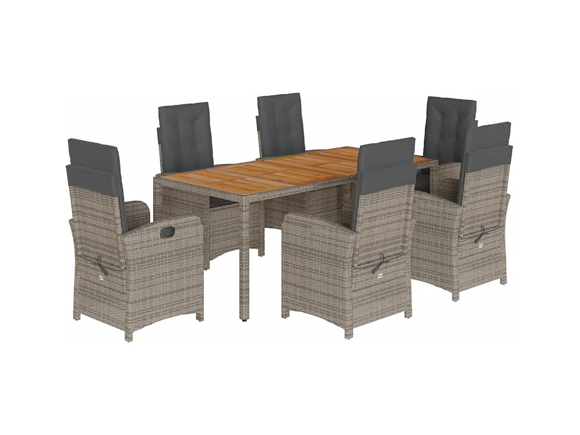 Adrien-Paul  Ensemble à manger de jardin et coussins 7 pcs gris rotin