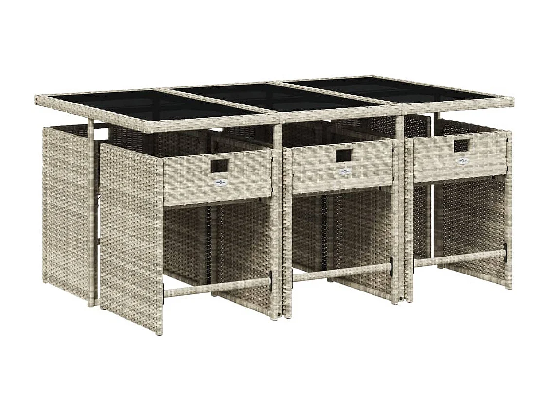 Zele  Ensemble à manger de jardin et coussins 7 pcs gris clair rotin