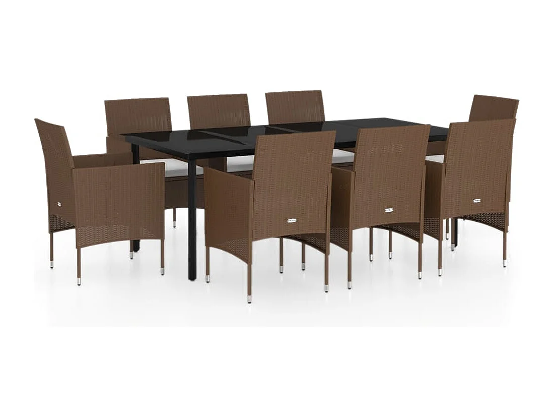 Hillsboro  Ensemble à manger de jardin coussins 9 pcs Marron/noir