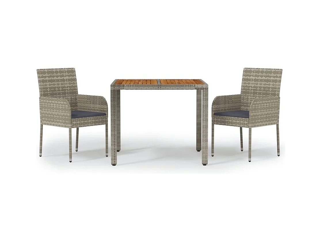 Tyron  Ensemble à manger de jardin 3 pcs coussins gris résine tressée