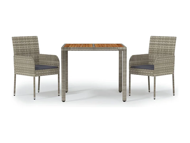 Tyron  Ensemble à manger de jardin 3 pcs coussins gris résine tressée