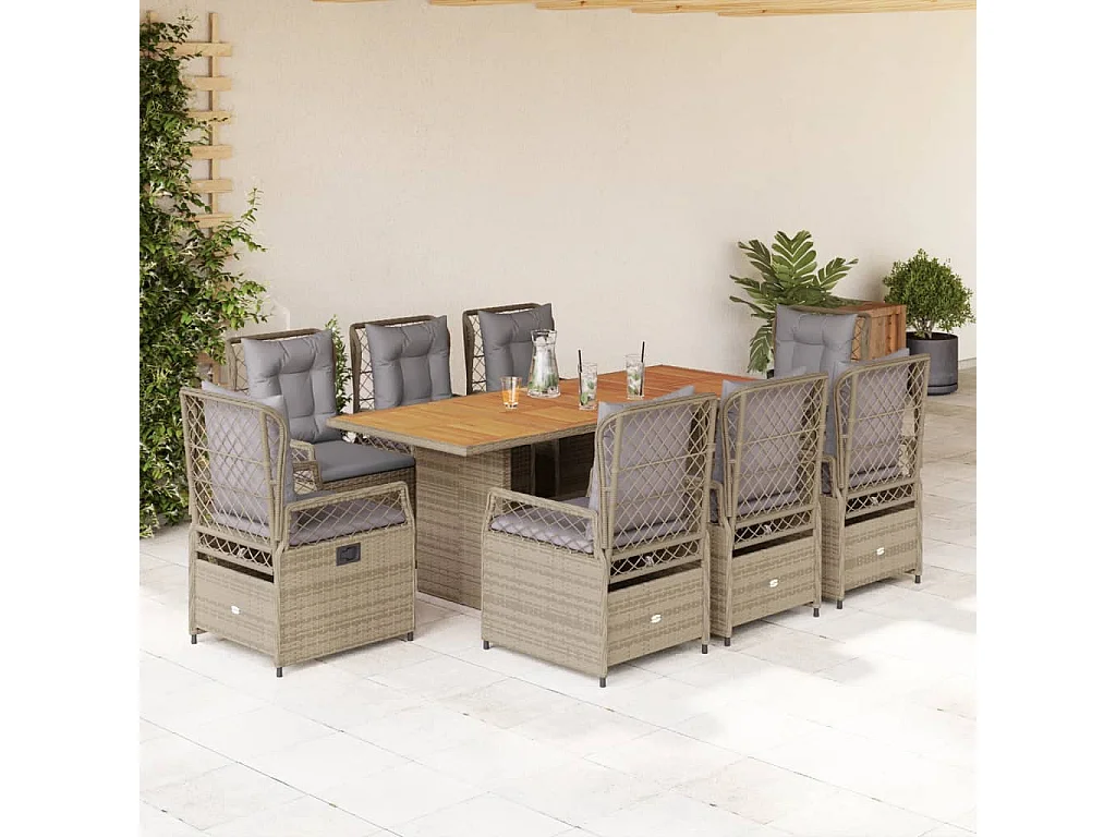 Veteli  9-delige Tuinset met kussens poly rattan beige