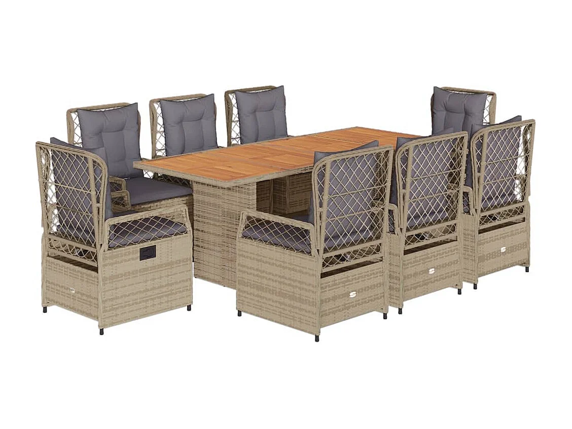 Veteli  9-delige Tuinset met kussens poly rattan beige