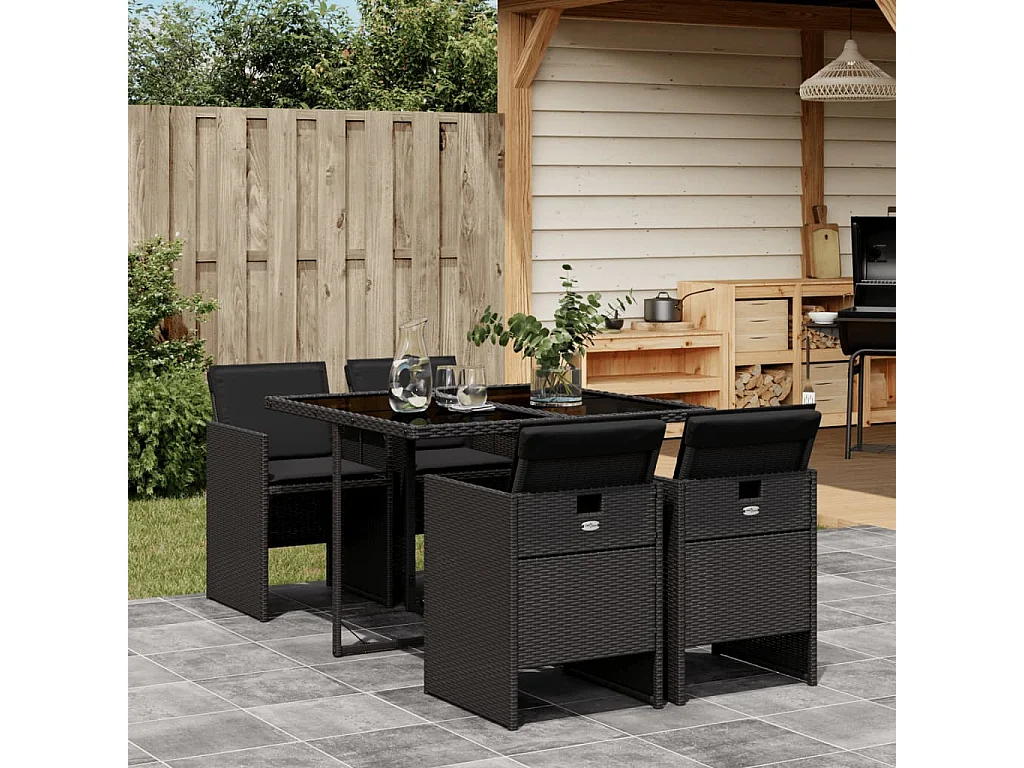 Jesse  Ensemble à manger de jardin coussins 5pcs Noir Résine tressée