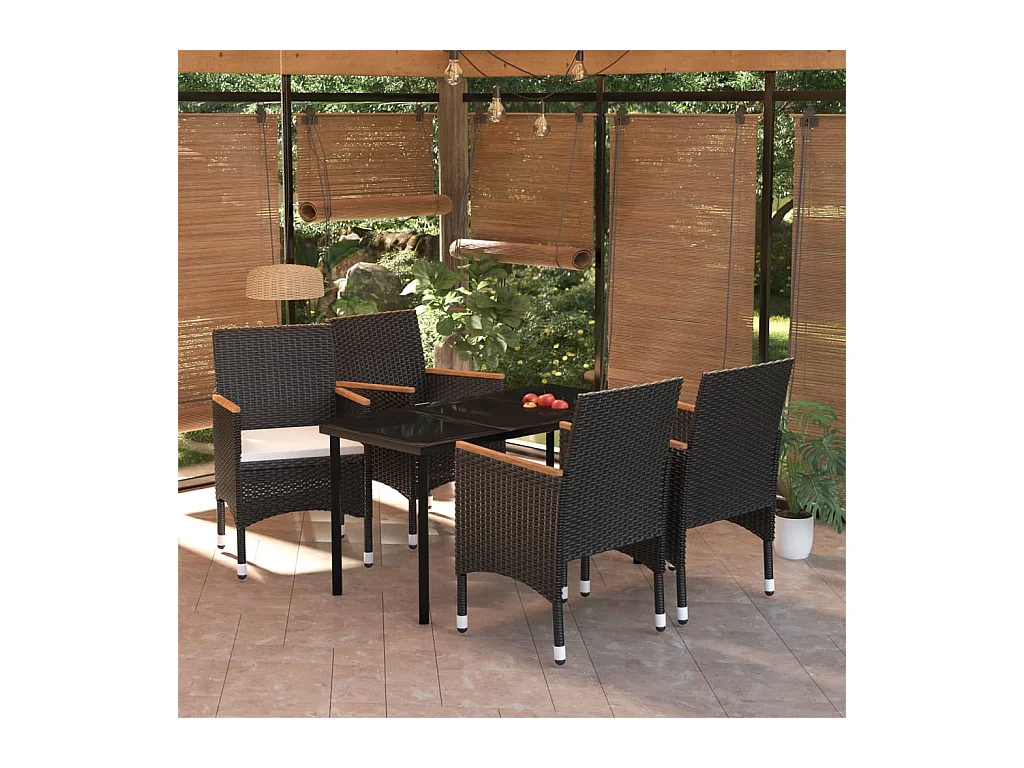 Union  Ensemble à manger de jardin avec coussins 5 pcs Noir