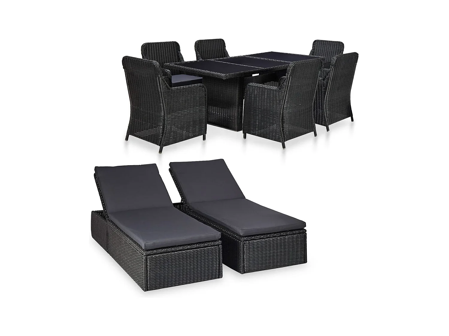 Antoine-Philippe  Ensemble à manger d'extérieur 9 pcs Résine tressée Noir