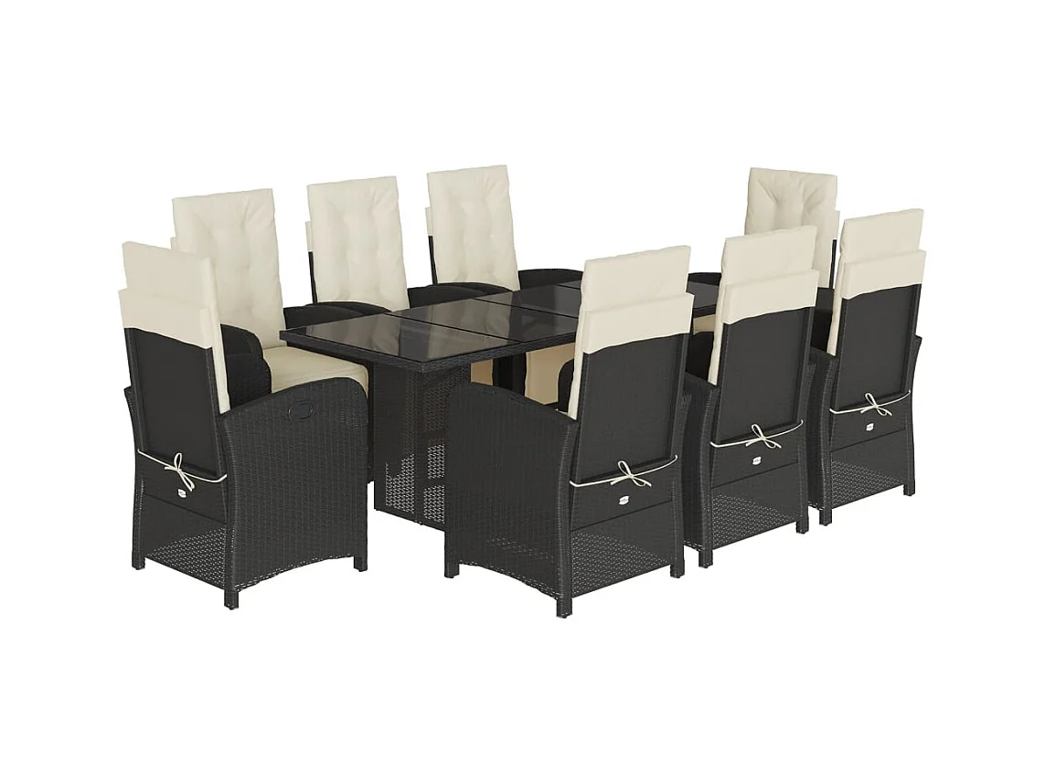 Thomian  Ensemble à manger de jardin 9pcs coussins noir résine tressée