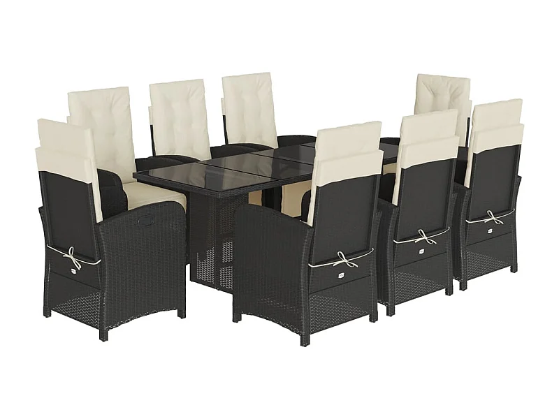 Thomian  Set de comedor de jardín 9 pzas y cojines ratán sintético negro