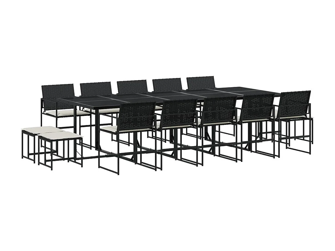 Quintus  Ensemble à manger de jardin 15 pcs coussins noir résine tressée