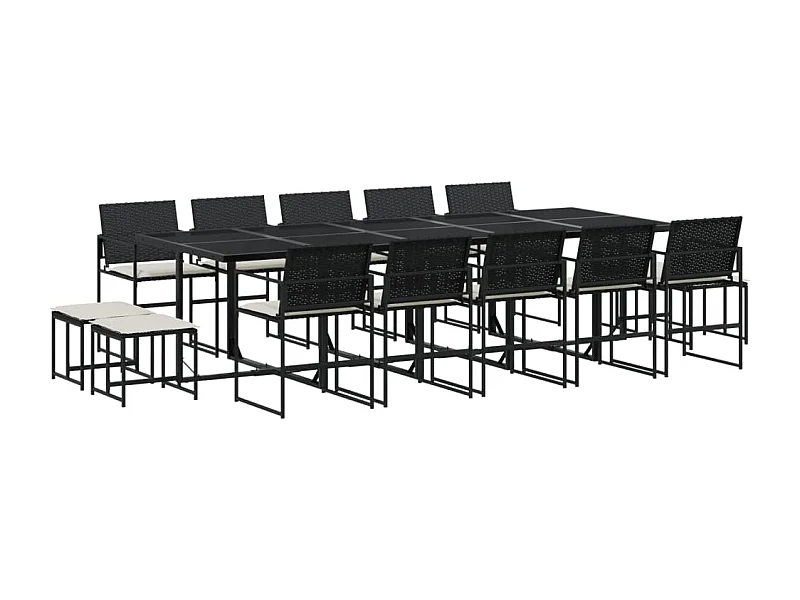 Quintus  Ensemble à manger de jardin 15 pcs coussins noir résine tressée