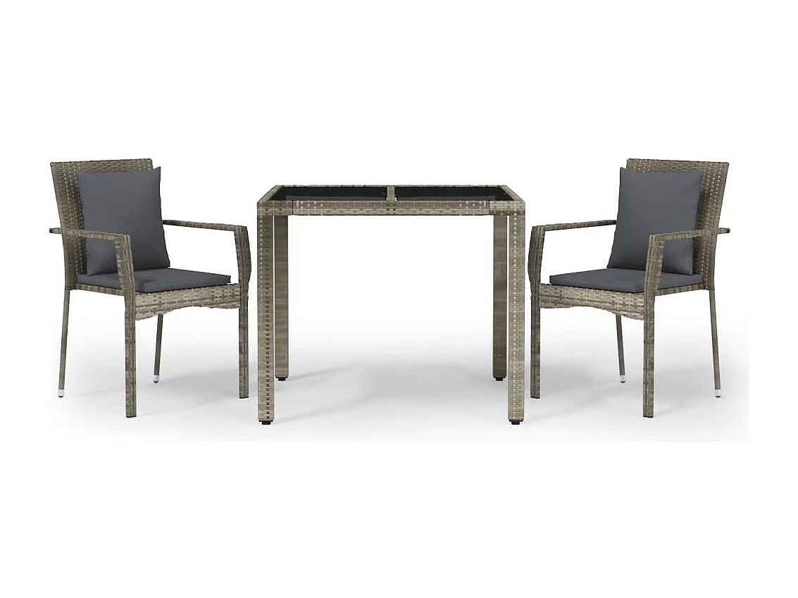 Pyhäntä  Ensemble à manger de jardin 3 pcs coussins gris résine tressée