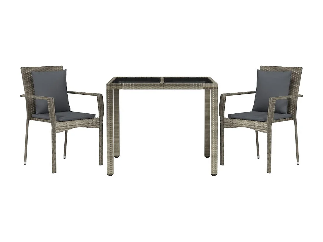 Pyhäntä  Ensemble à manger de jardin 3 pcs coussins gris résine tressée