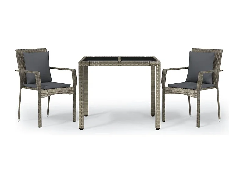 Pyhäntä  Ensemble à manger de jardin 3 pcs coussins gris résine tressée