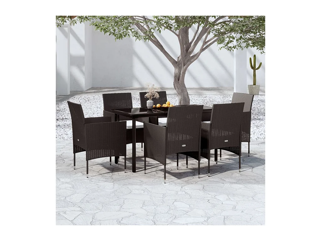 Hillsboro  Ensemble à manger de jardin avec coussins 7 pcs Noir