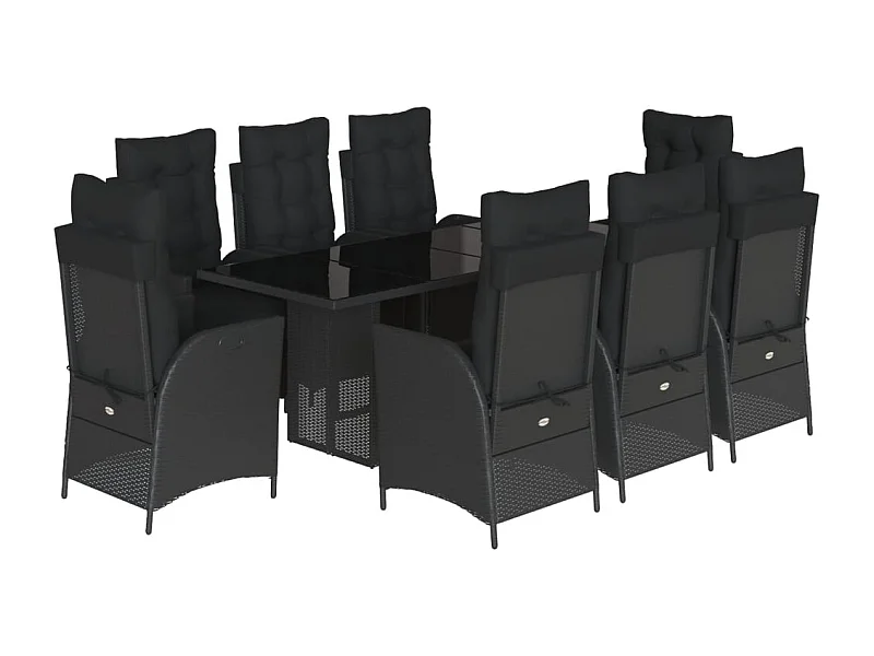 Anselm  Ensemble à manger de jardin 9pcs coussins noir résine tressée