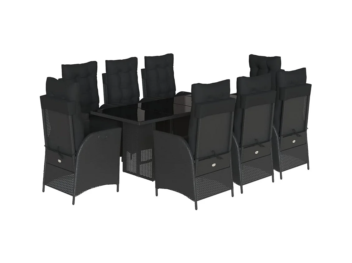 Anselm  Ensemble à manger de jardin 9pcs coussins noir résine tressée