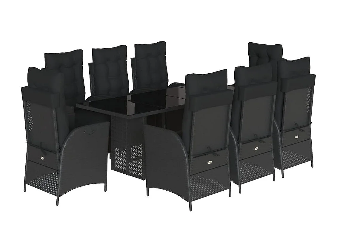 Anselm  Set de comedor de jardín 9 pzas y cojines ratán sintético negro