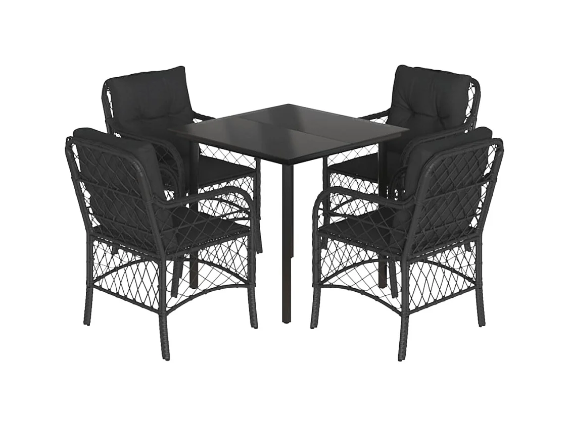 Solvi  5-delige Tuinset met kussens poly rattan zwart