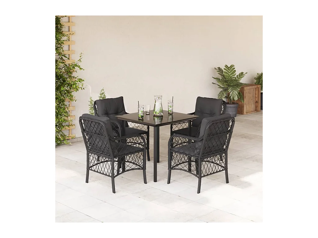 Solvi  5-delige Tuinset met kussens poly rattan zwart