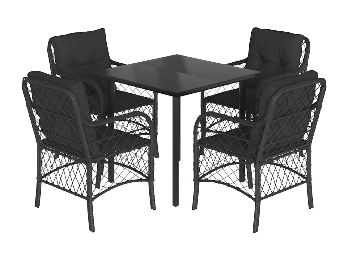 Solvi  Ensemble à manger de jardin coussins 5pcs Noir Résine tressée