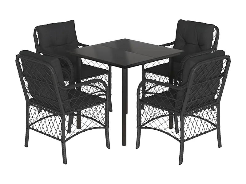 Solvi  5-delige Tuinset met kussens poly rattan zwart