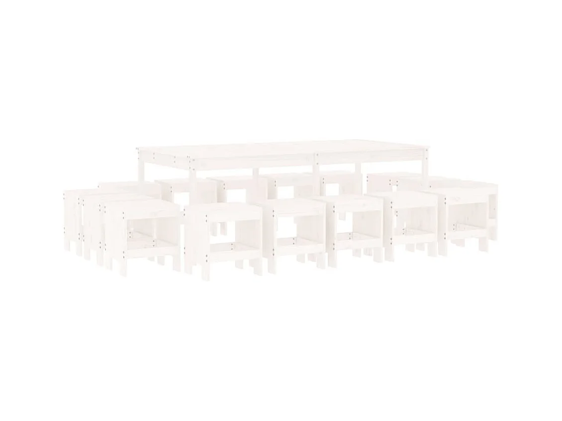 Louis-Philippe-Francis  Ensemble à manger de jardin 17 pcs blanc bois massif de pin