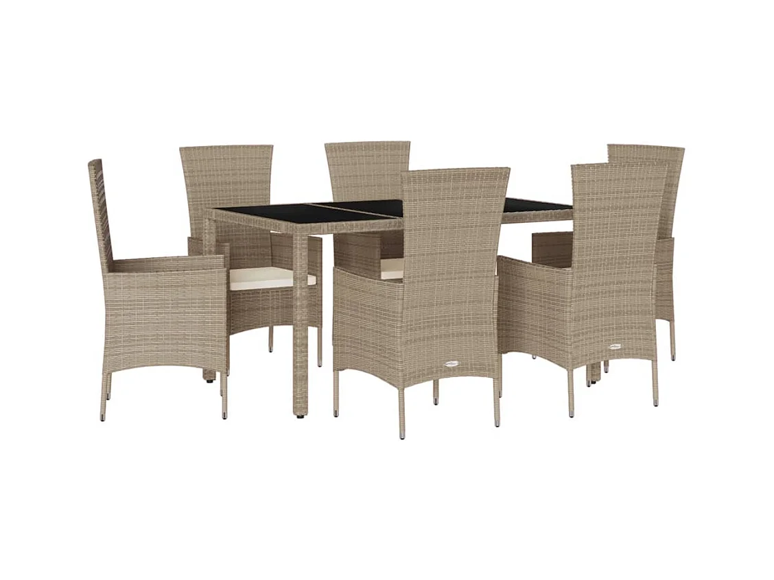 Barnesville  Ensemble à manger de jardin et coussins 7 pcs beige poly rotin