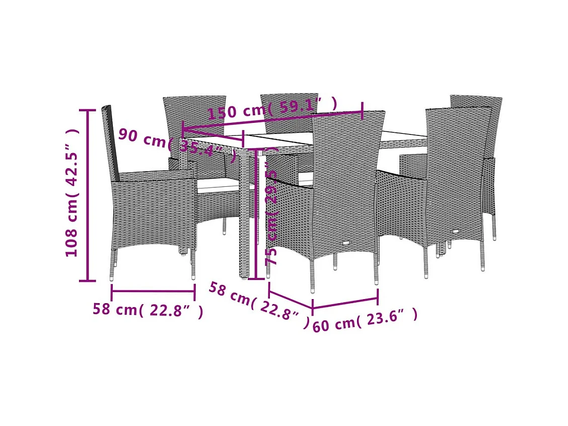 Barnesville  Ensemble à manger de jardin et coussins 7 pcs beige poly rotin