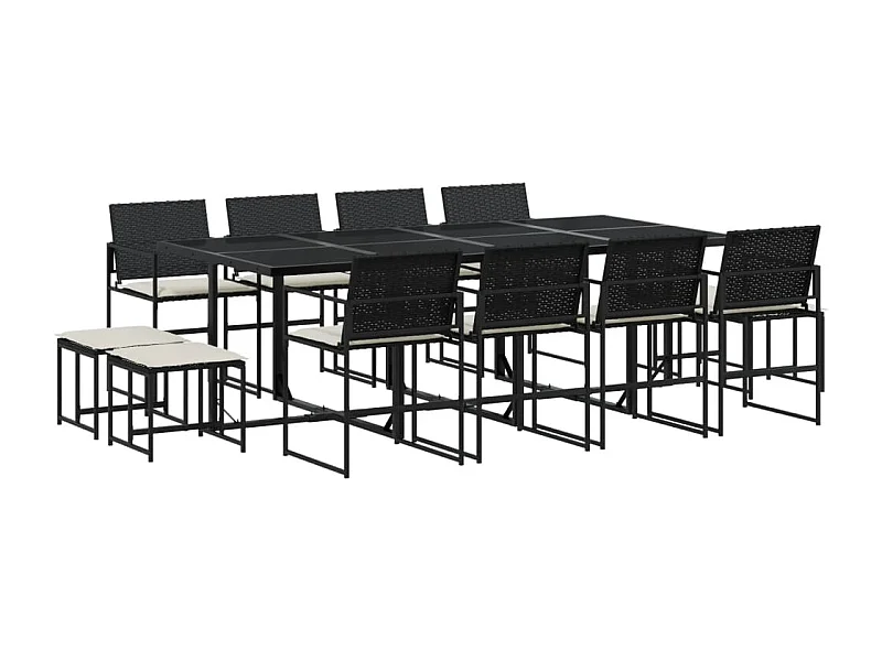 Quintus  Set comedor de jardín con cojines 13 pzas ratán sintético negro