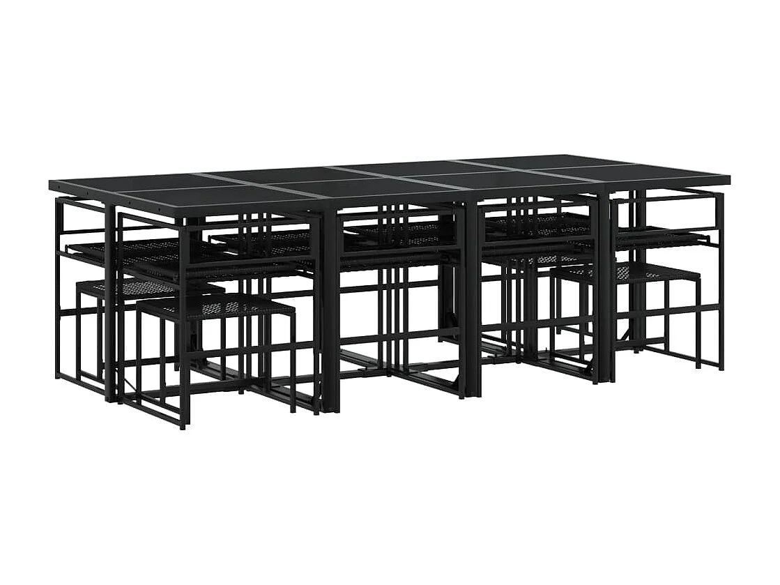 Quintus  Set comedor de jardín con cojines 13 pzas ratán sintético negro