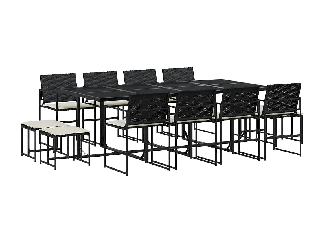 Quintus  Ensemble à manger de jardin 13 pcs coussins noir résine tressée