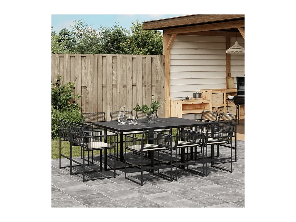 Van Nuys  11-delige Tuinset met kussens poly rattan zwart
