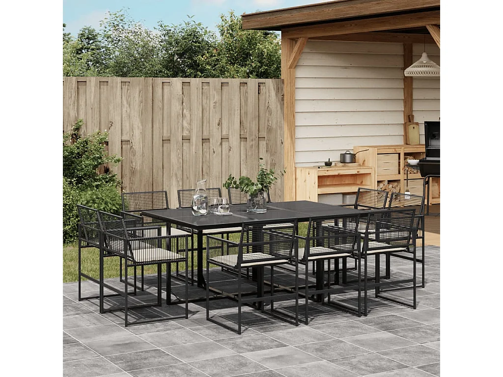 Van Nuys  Ensemble à manger de jardin 11 pcs coussins noir résine tressée