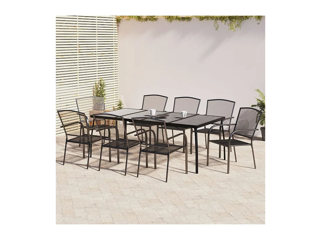 Booneville  Ensemble à manger de jardin 9 pcs anthracite acier